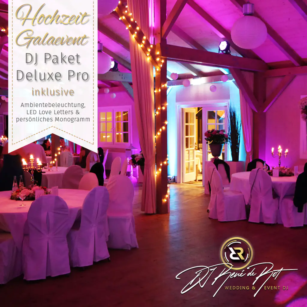 Ambientebeleuchtung für Hochzeitslocation mit DJ Paket Deluxe Pro von DJ René de Rot