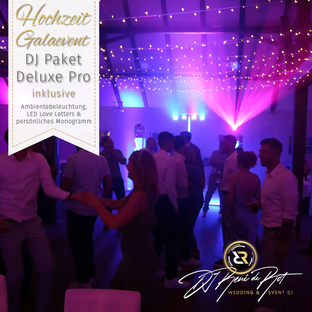 Tanzfläche mit Lichtshow beim DJ Paket Deluxe Pro – Party mit DJ René de Rot